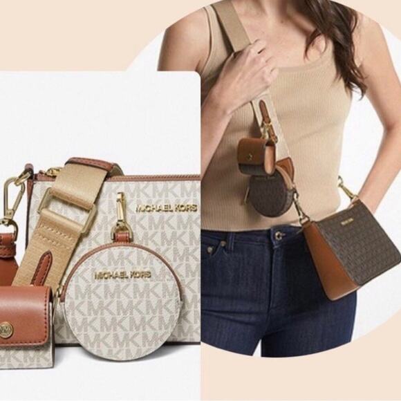 Michael Kors White/Tan Jet Set Logo Crossbody Bag Case for Apple AirPods Pro - Picture 2 of 13